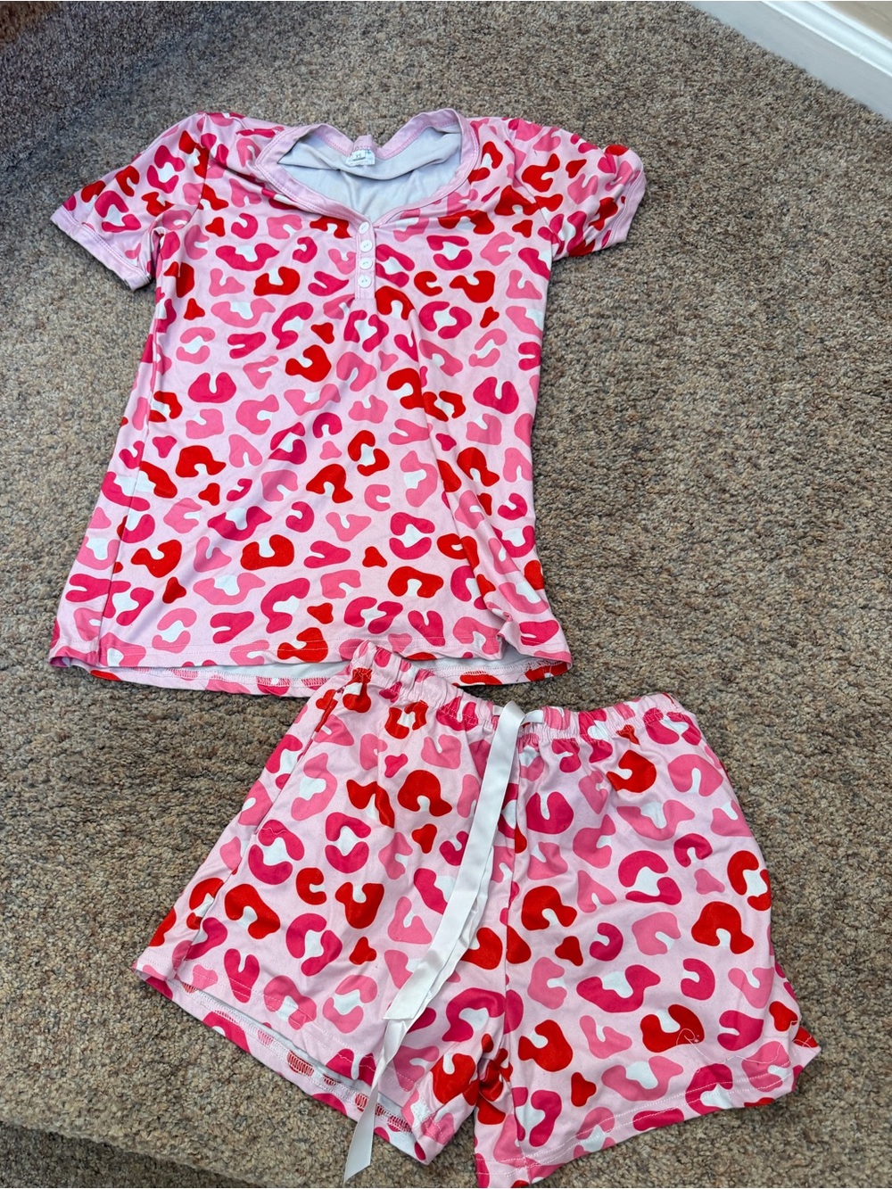 Shirley and Stone - Pink & Red Cheetah  Sleepwear, Pajamas Lounge Set -Womans XS